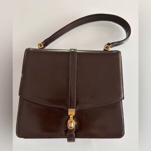 1950s Dofan France Thin Slim Brown Leather Handbag Purse Bag Tan Interior - Read